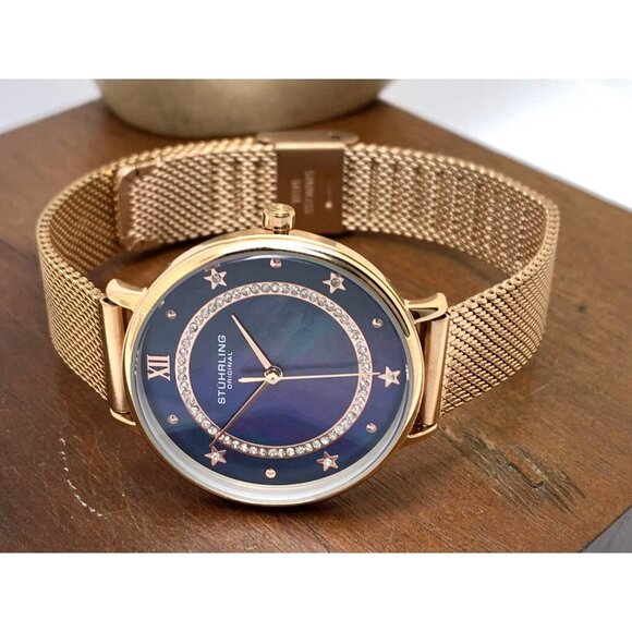 Stuhrling Women's Watch M16807 Symphony Quartz Blue Dial Rose Gold Steel… - Picture 7 of 13